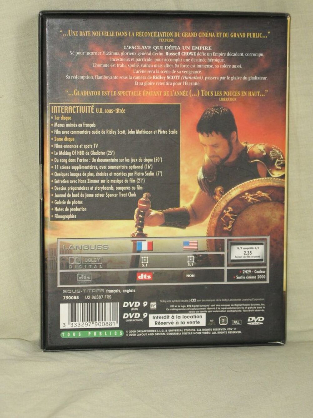 Gladiator Russel Crowe DVD et blu-ray