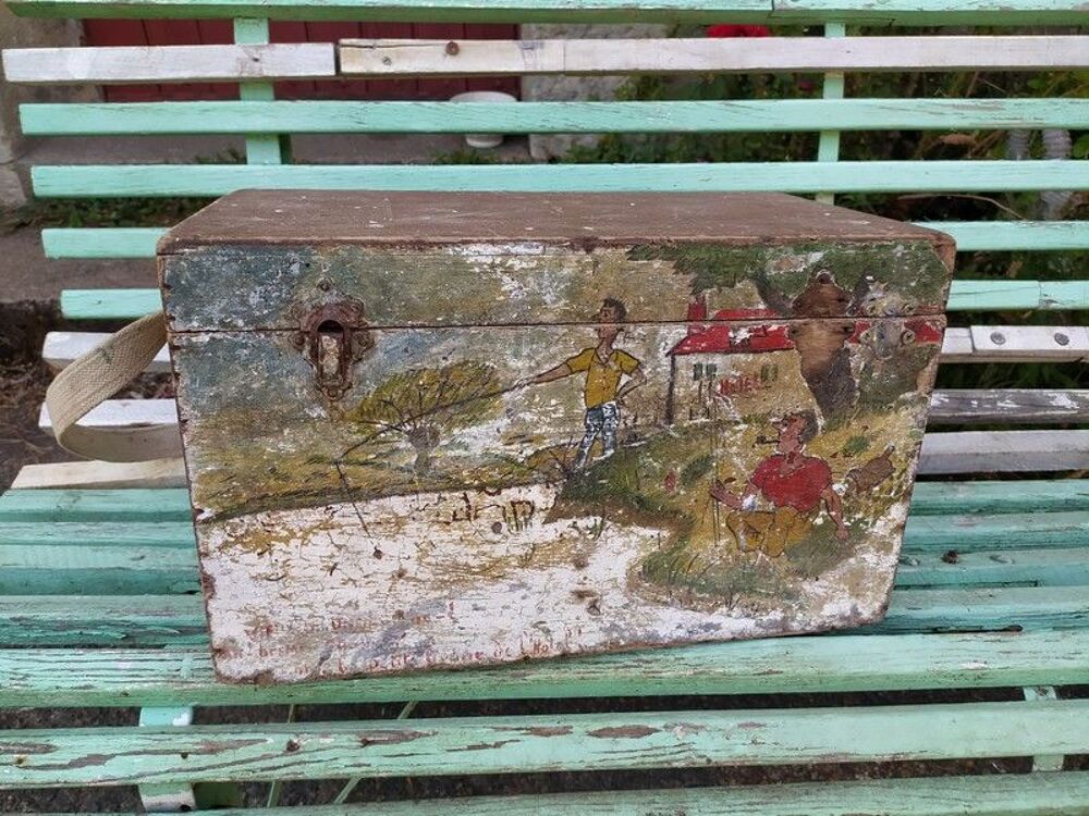 Ancienne Boite pour la P&ecirc;che D&eacute;but XX&egrave;me D&eacute;cor Humoristique 