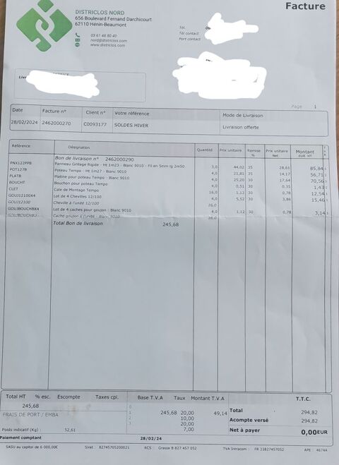 Grillage rigide blanc neuf avec facture 200 Vimy (62)