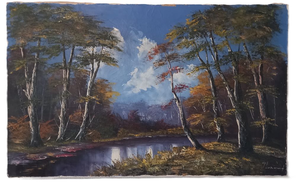 Grand Tableau Huile sur Toile 50x80 cm &Eacute;cole Fran&ccedil;aise Décoration