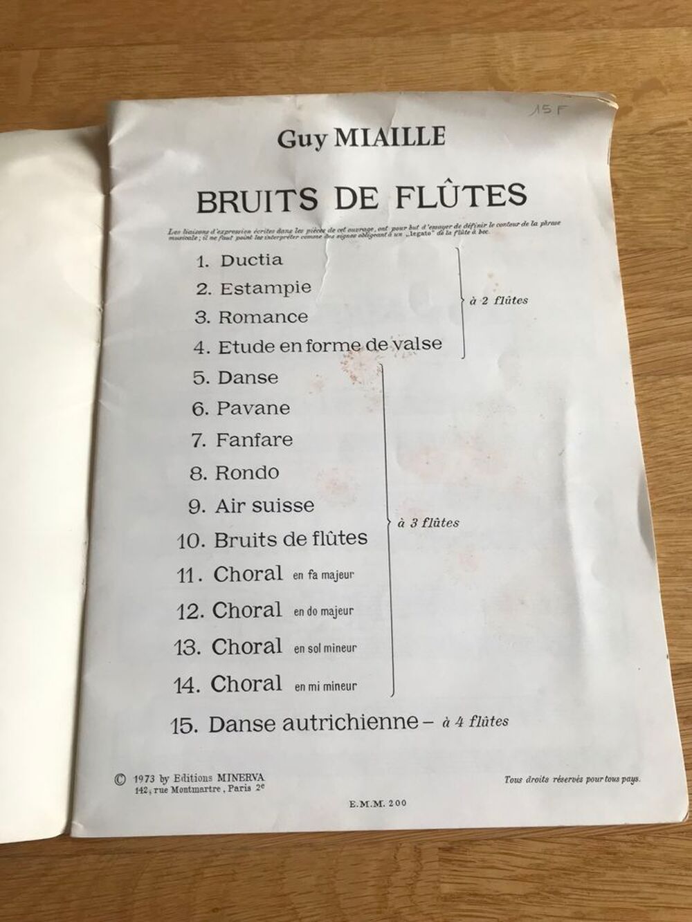 livret Bruits de fl&ucirc;tes musique de Guy Miaille Instruments de musique