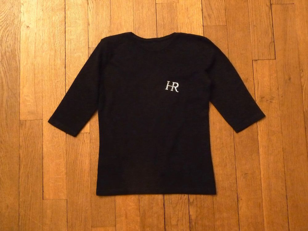 Top/ Tee Shirt en 100% Coton Noir &agrave; Manches 3/4- Taille S Vêtements