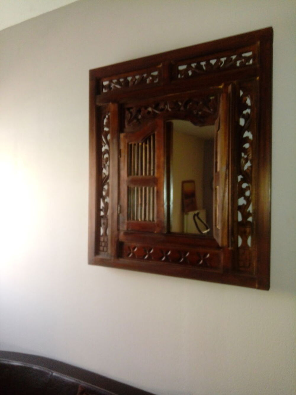 Tr&eacute;s beau Tableau oriental miroir en bois Décoration