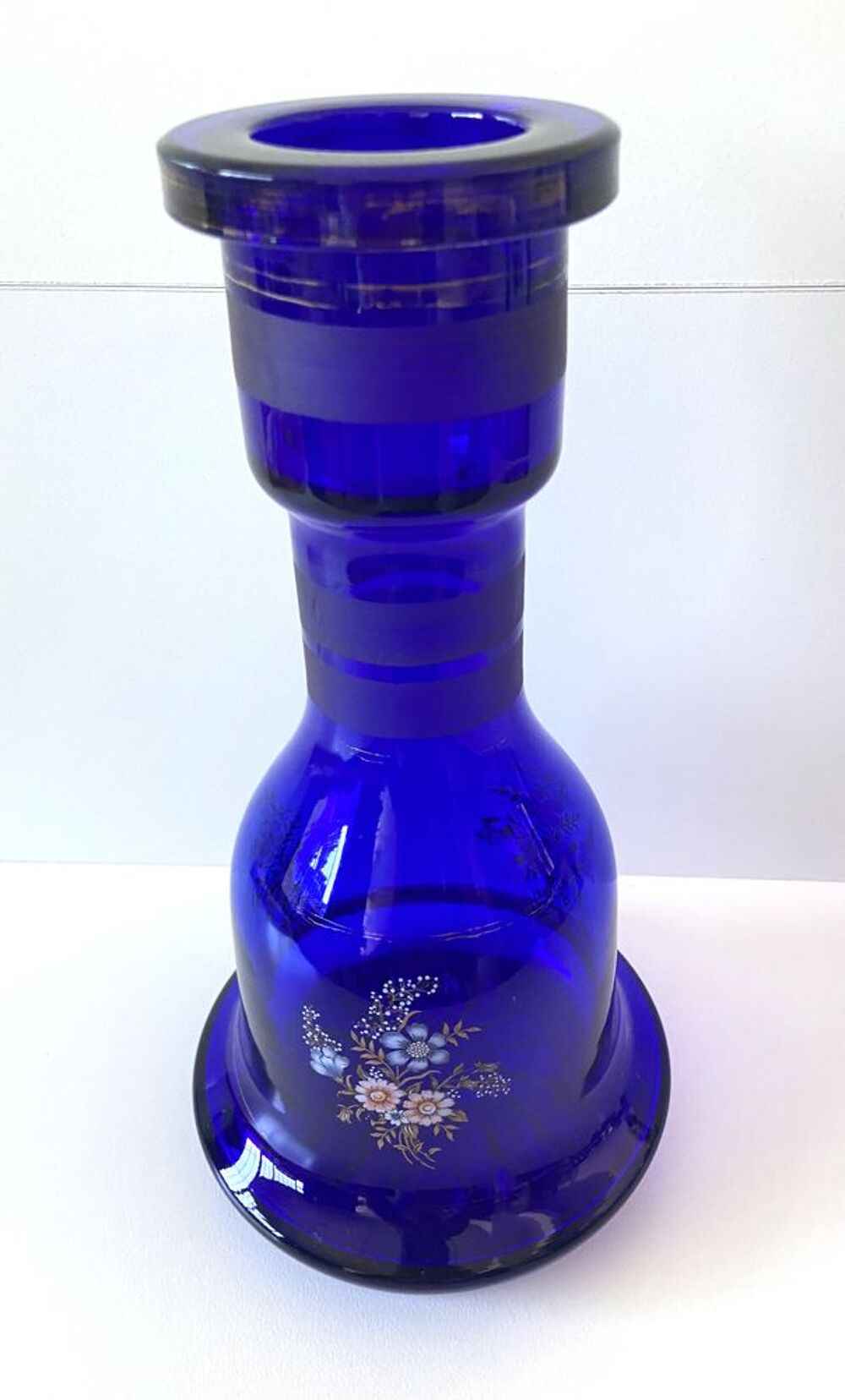 Atypique Gros Vase Photophore Verre &Eacute;pais Bleu Cobalt D&eacute;co 