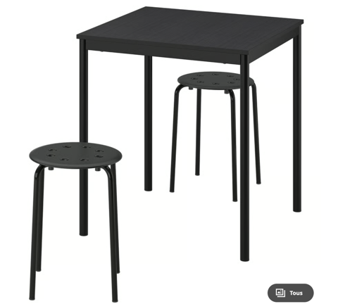 Table IKEA 65 x 65 cm + 2 chaises Nancy (54)