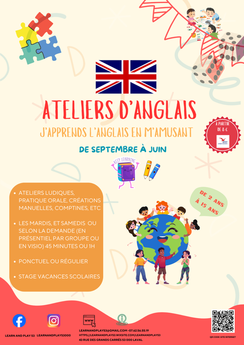 ateliers d'anglais enfants 2 &agrave; 15 ans 0 53000 Laval