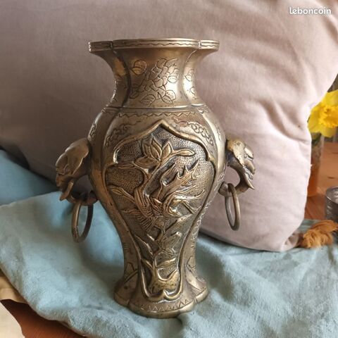 Vase bronze doré chinois elephant chine thailande laos asie Sarzeau (56)