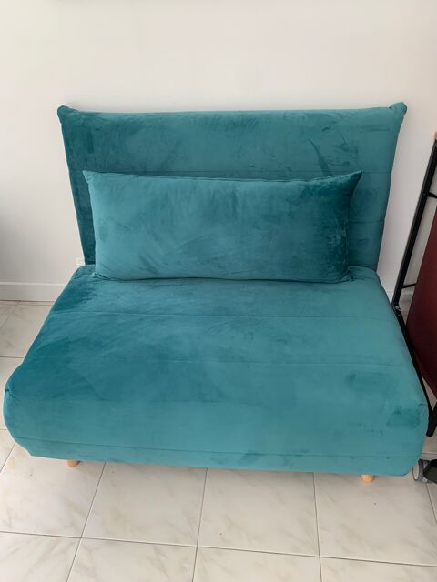 Banquette-lit 1 place - velours - Bleu Ptrole 100 Les Clayes-sous-Bois (78)