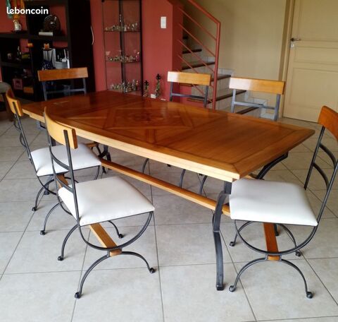 Table chaises salle à manger merisier avec incrustation  400 Menville (31)