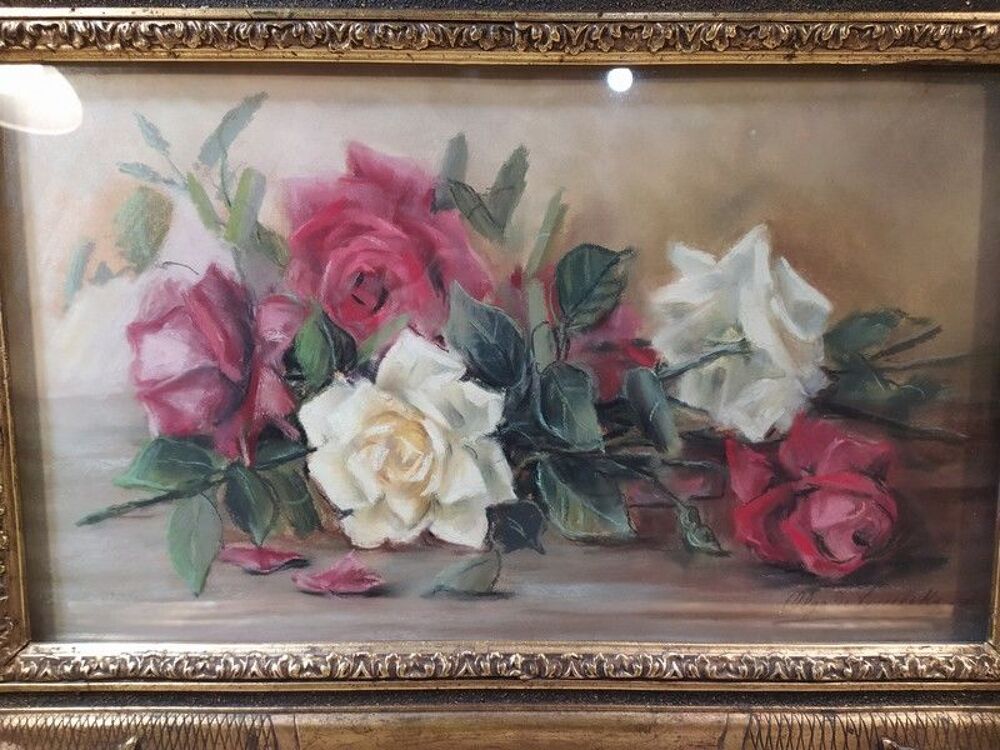 OLGA DE TESSELSKY Tableau Nature Morte Fleurs Roses Russian 