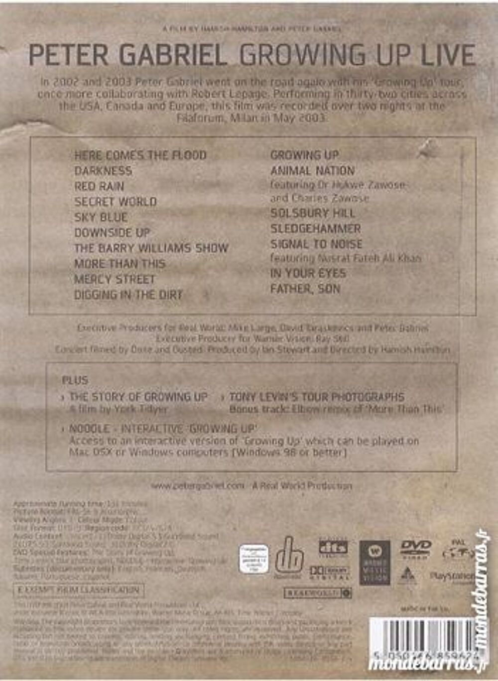 PETER GABRIEL GROWING UP LIVE DVD et blu-ray