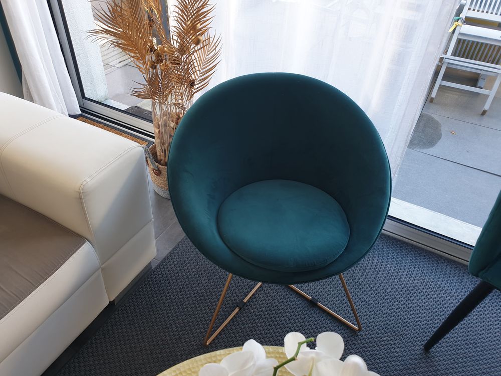 Fauteuil velours, bleu canard, dossier arrondi Meubles