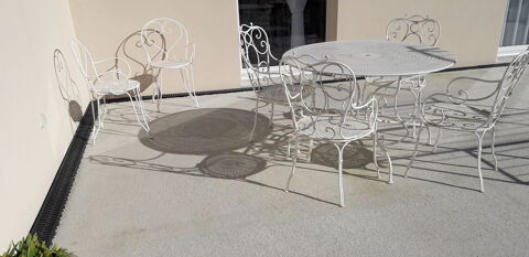 Salon de jardin acier blanc anne 50 table et 6  fauteuils 300 Fouger (85)