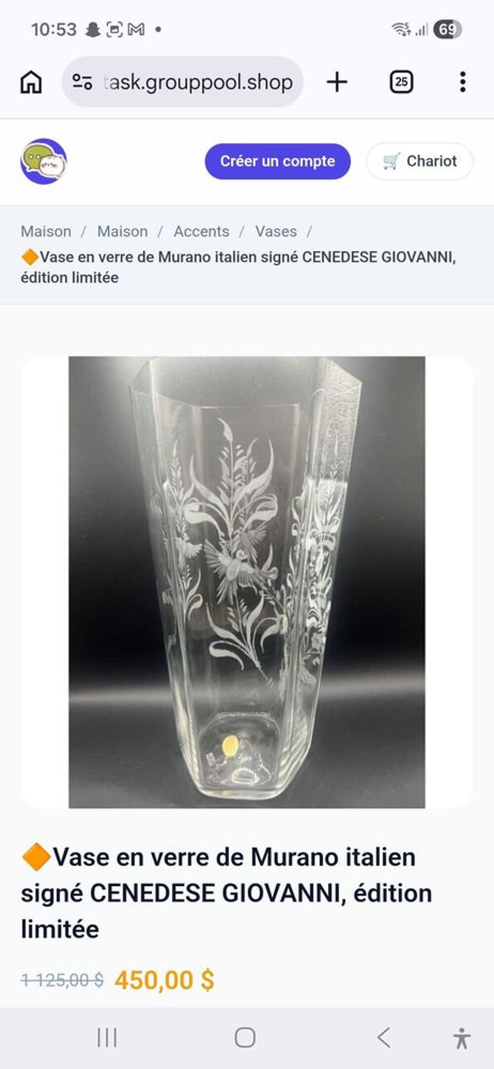 vase de murano &eacute;dition limit&eacute;e 