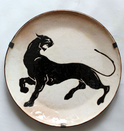 Assiette c�ramique verniss�e 1930 panth�re 70 Issy-les-Moulineaux (92)