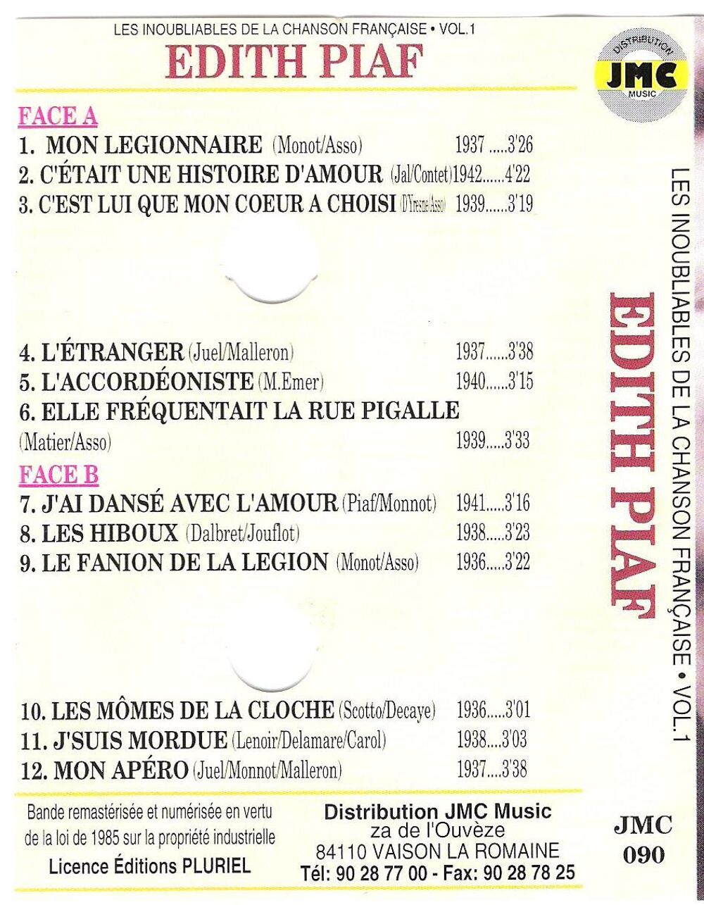 Cassette K7 audio Edith Piaf CD et vinyles