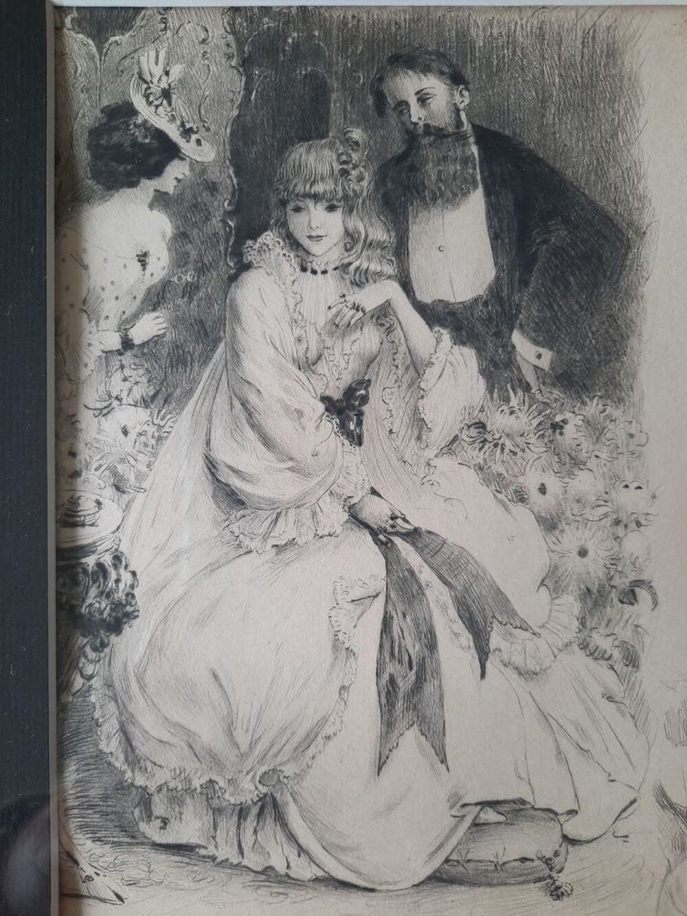 Dessin d'artiste sous verre avec un cadre dor&eacute;.
Décoration