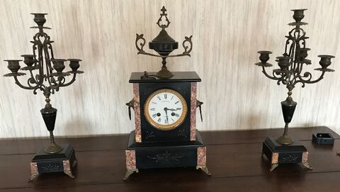 Pendule de chemin�e en marbre avec deux bougeoirs 60 Rosny-sous-Bois (93)