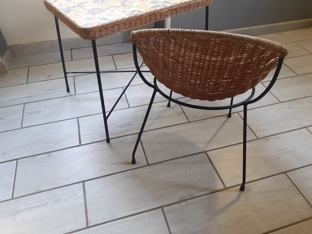 table et fauteuil rotin Vintage Meubles