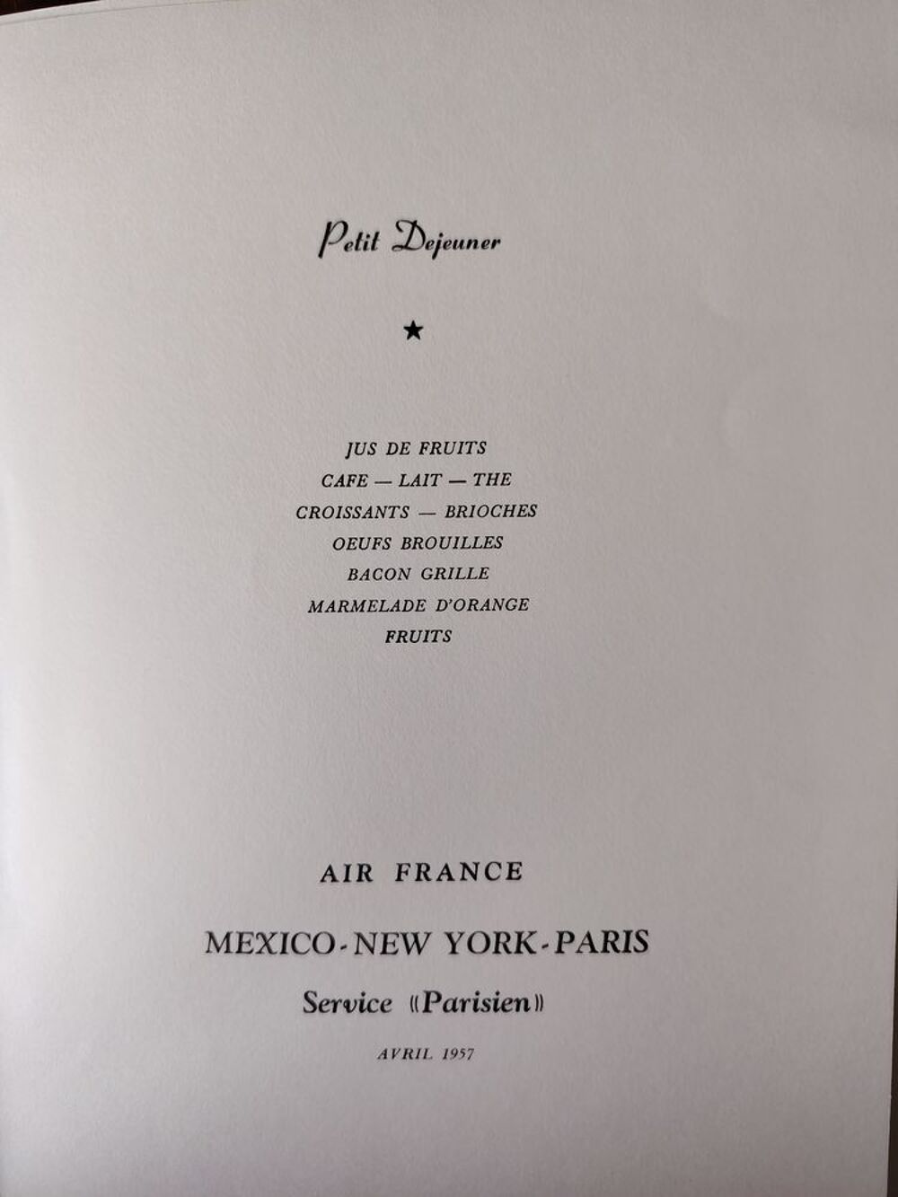 Menus AIR France AVRIL 1957
