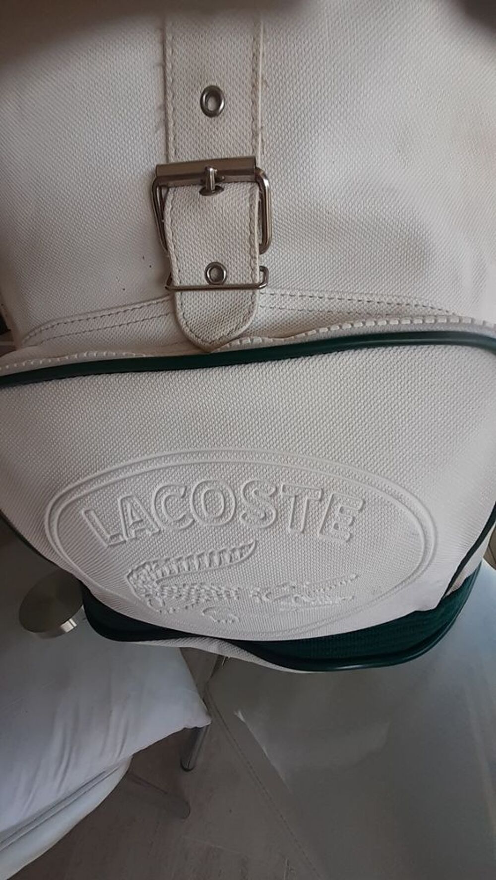 SAC A DOS "LACOSTE" Blanc/Vert TBE Maroquinerie