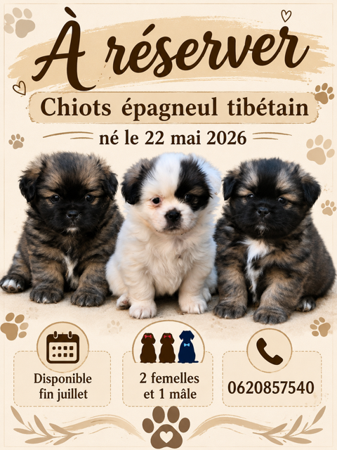 Chiot &eacute;pagneul tib&eacute;tain LOOF 1000 85310 Chaillé-sous-les-ormeaux