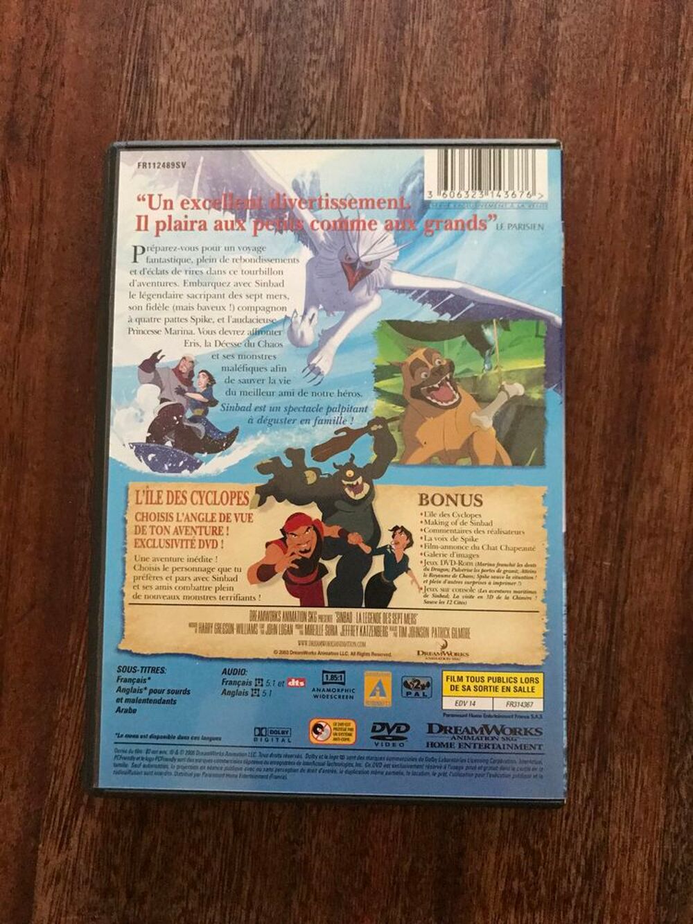 DVD enfants " Sinbad la l&eacute;gende des sept mers " DVD et blu-ray
