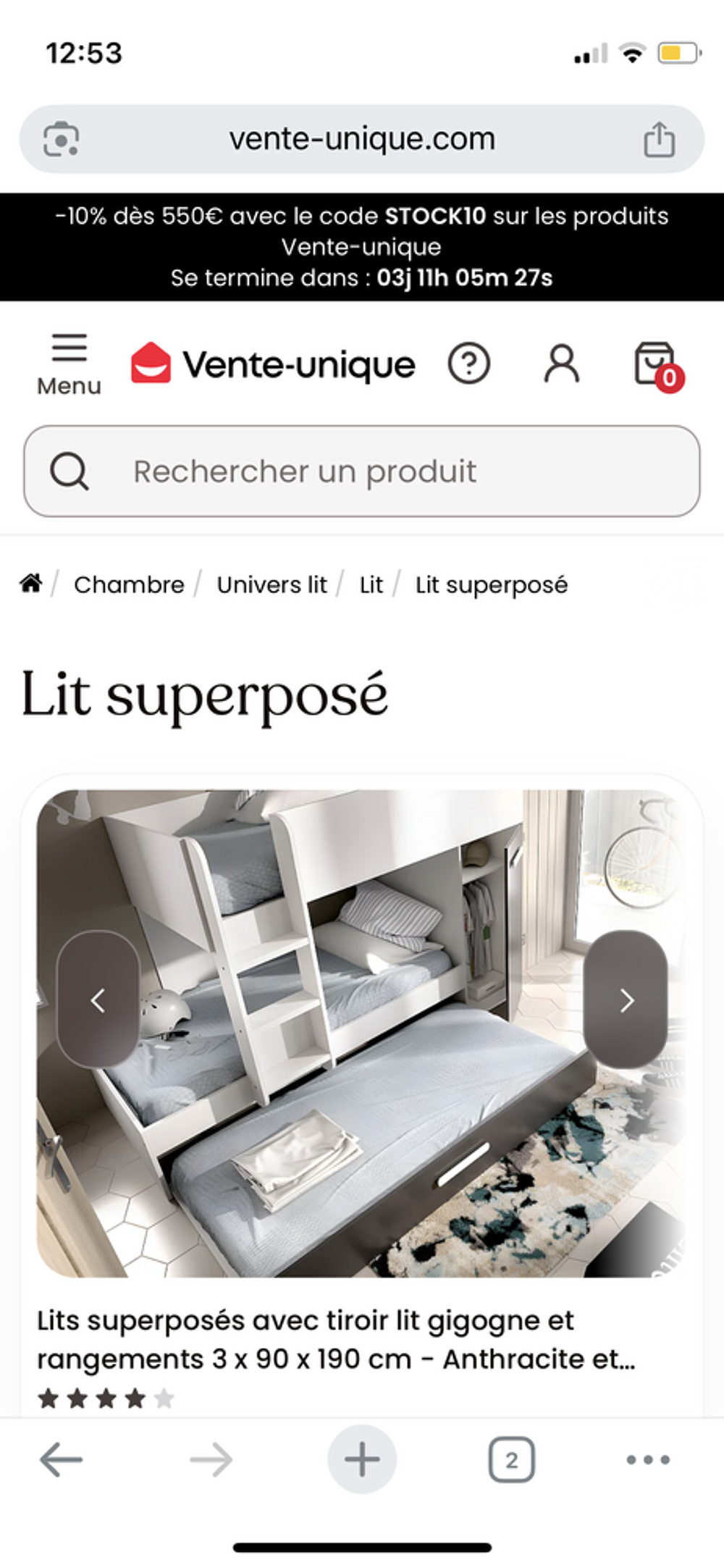 Lits superpos&eacute;s avec tiroir lit gigogne et rangement Mobilier enfants