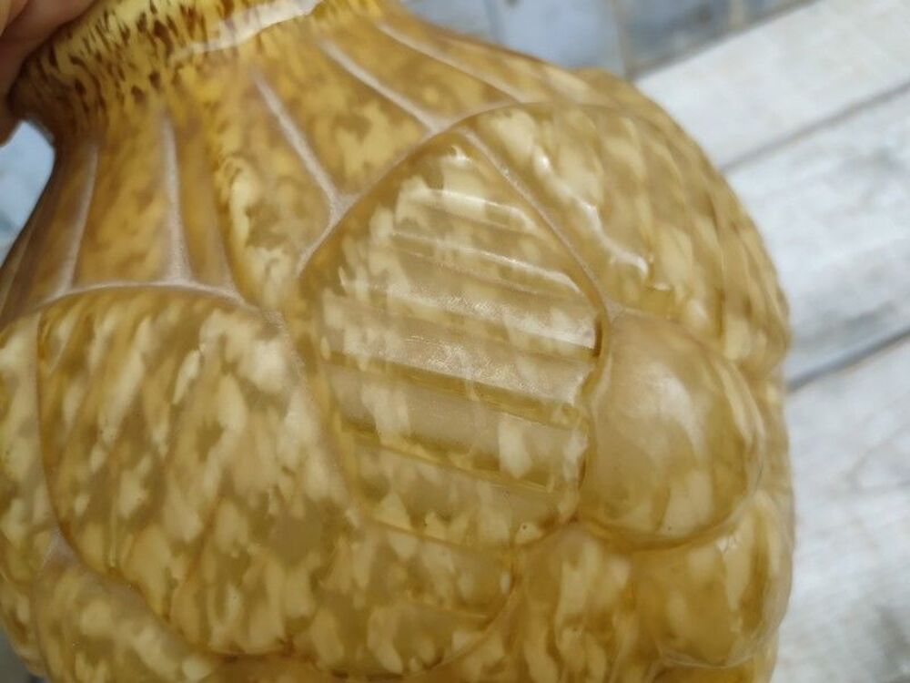 Grand Vase Verre Moul&eacute; Couleur Ambre Mouchet&eacute; Art D&eacute;co 