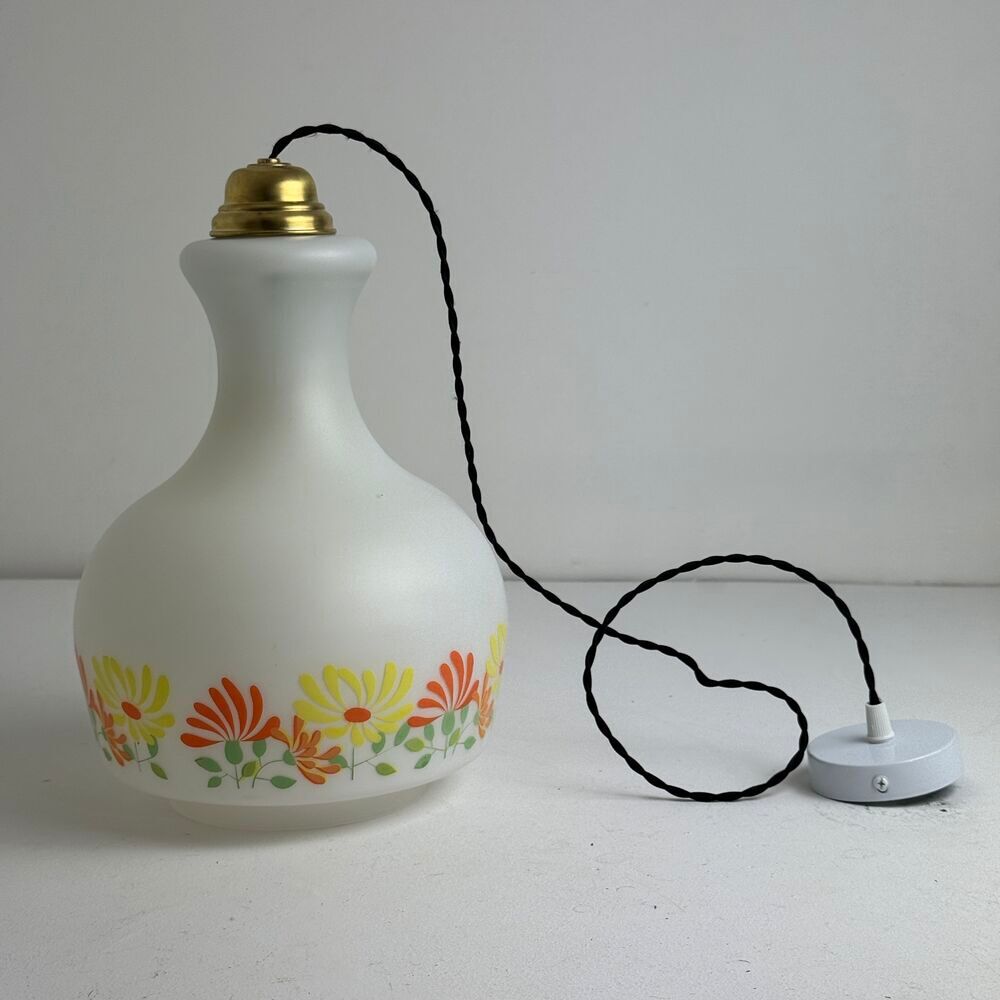 ANCIENNE GRANDE SUSPENSION OPALINE 1970 VINTAGE Décoration