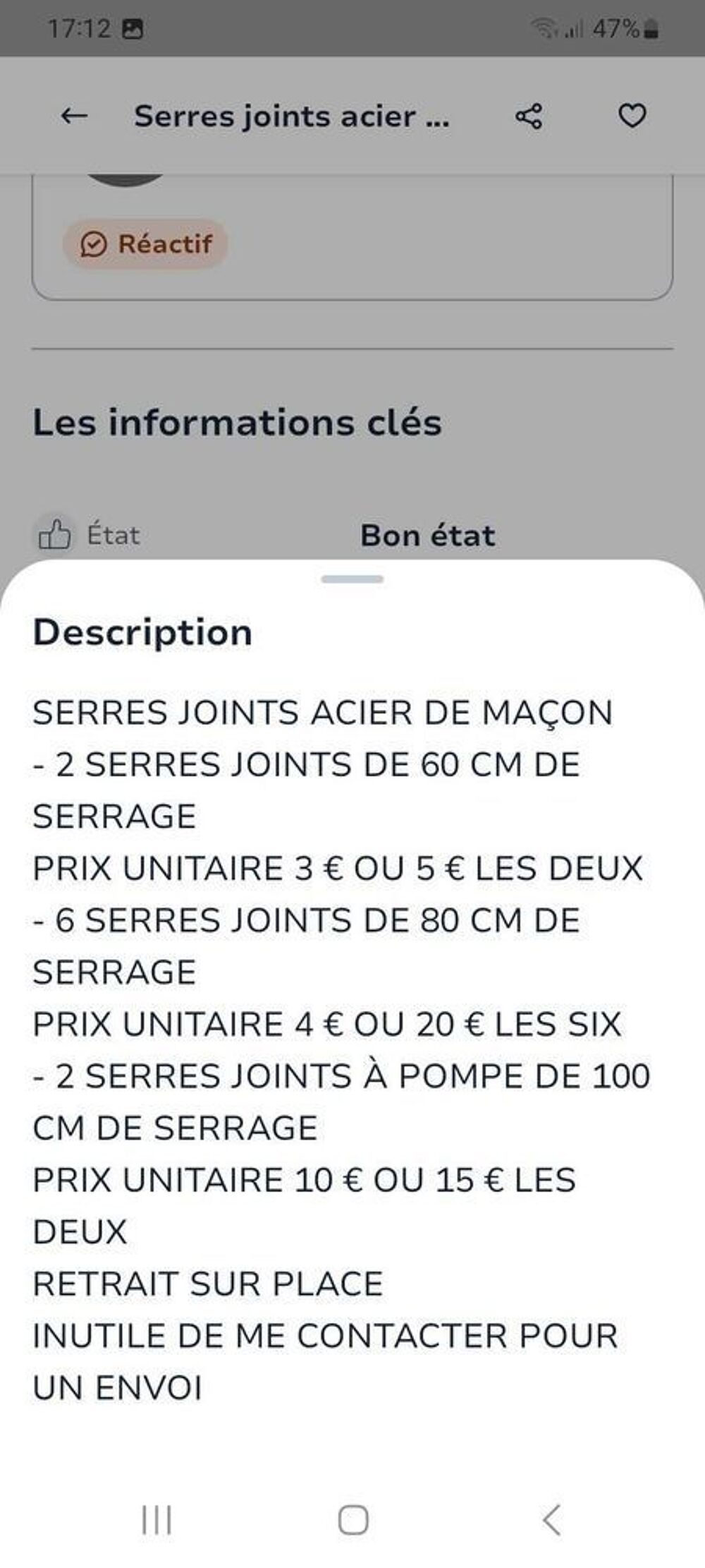 SERRES JOINTS ACIER DE MA&agrave;‡ON ET &agrave;€ POMPE Bricolage
