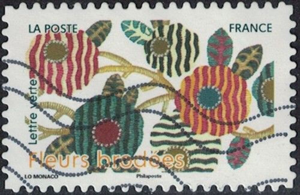 France 2025 Oblit&eacute;r&eacute; Used Deuxi&egrave;mes Fleurs Brod&eacute;es Y&amp;T FR 25 