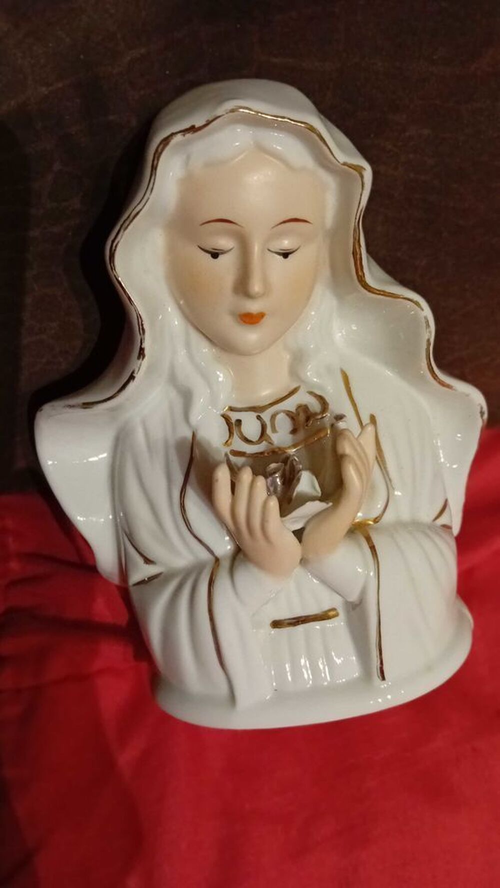 STATUETTE BUSTE DE LA VIERGE EN BISCUIT C&agrave;‰RAMIQUE POLYCHROME Décoration