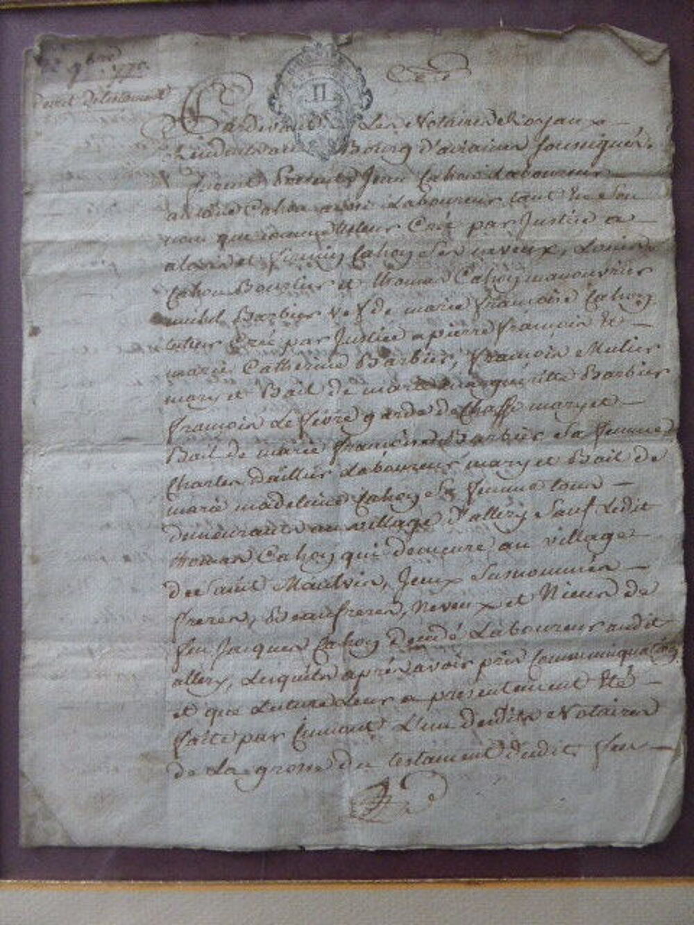 Document acte notari&eacute; 1770 (monarchie Louis XV) Décoration
