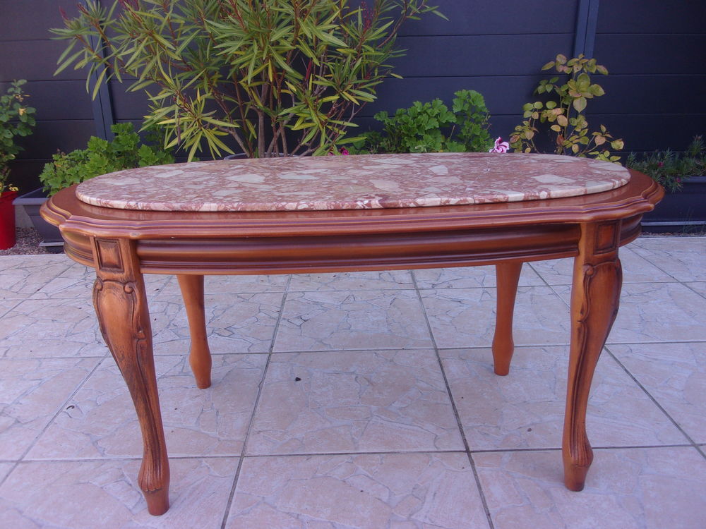 TABLE BASSE MERISIER DESSUS MARBRE Meubles