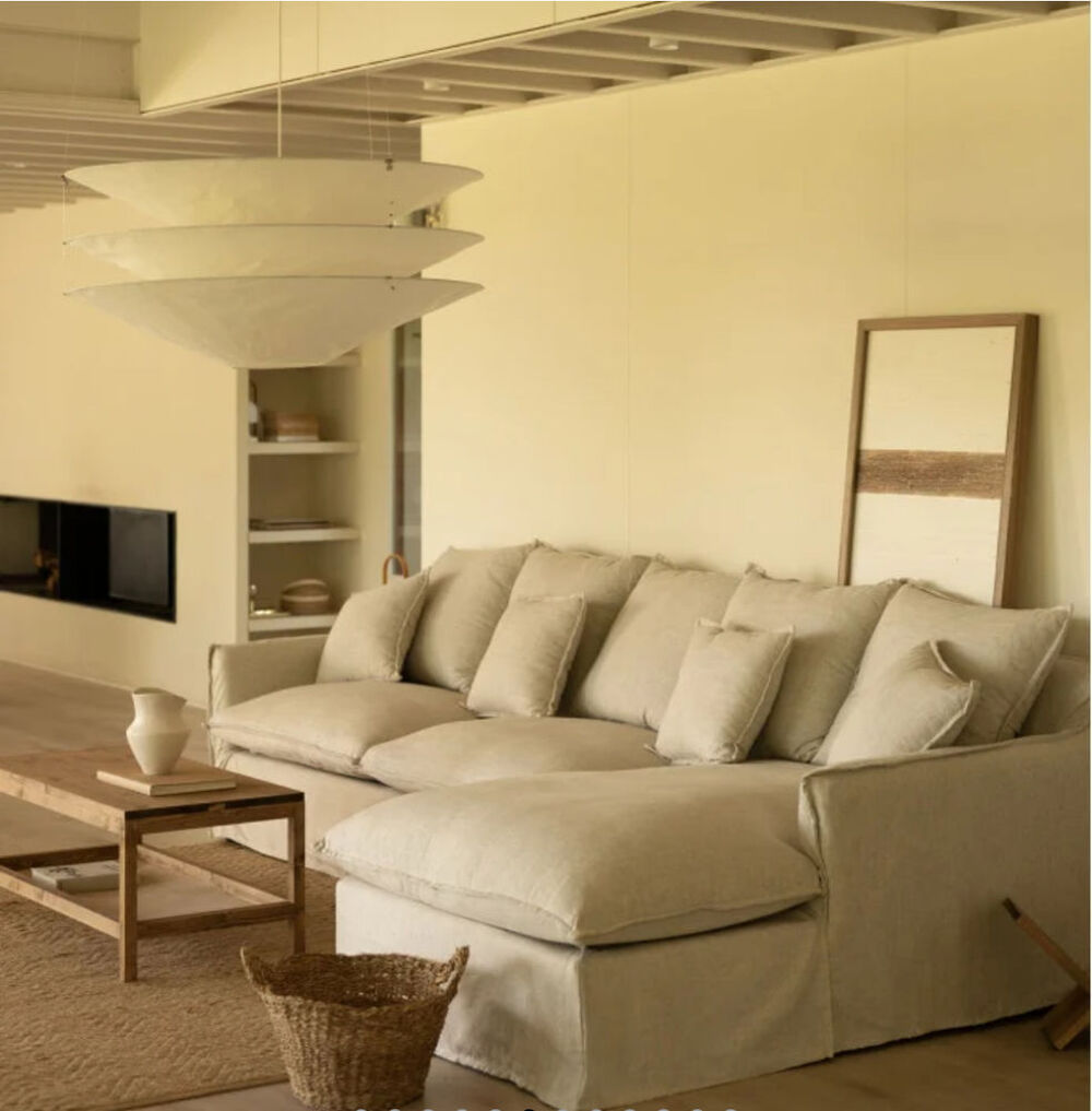 Canap&eacute; d'angle droit en lin beige neuf Meubles