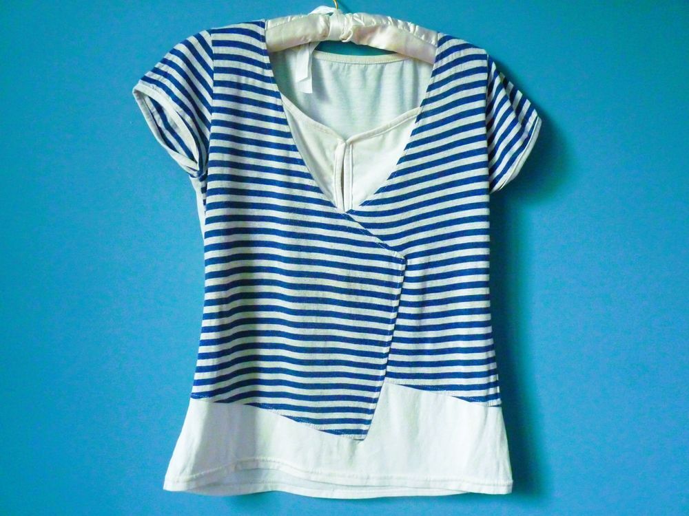 G&eacute;mo T-shirt Femme S 36 Blanc Bleu TBE Vtements