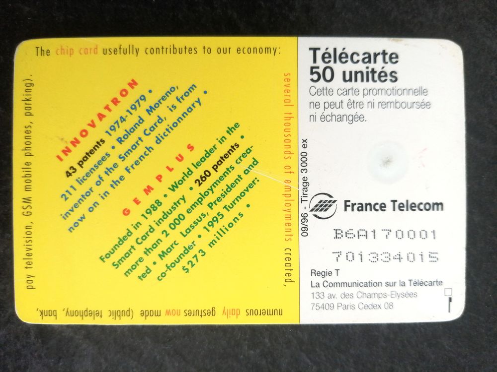 T&eacute;l&eacute;carte de collection neuve Marc Lassus 1996 