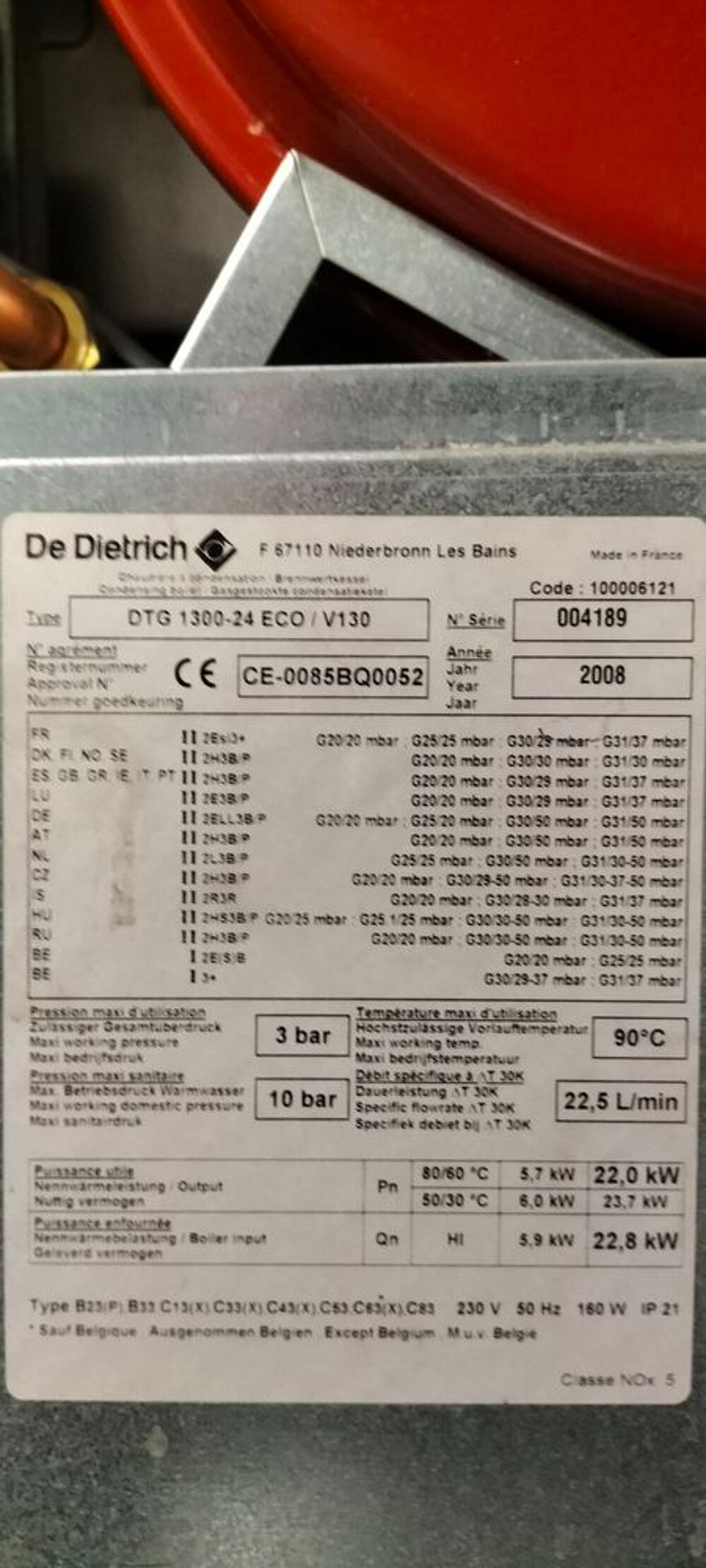 CHAUDIERE GAZ A CONDENSATION DE DIETRICH DTG 1300-25 ECONOX Bricolage