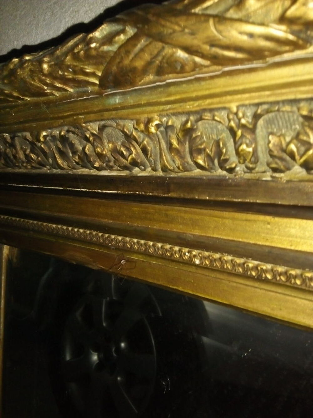 ANCIEN miroir, glace biseaut&eacute; peinture. Décoration