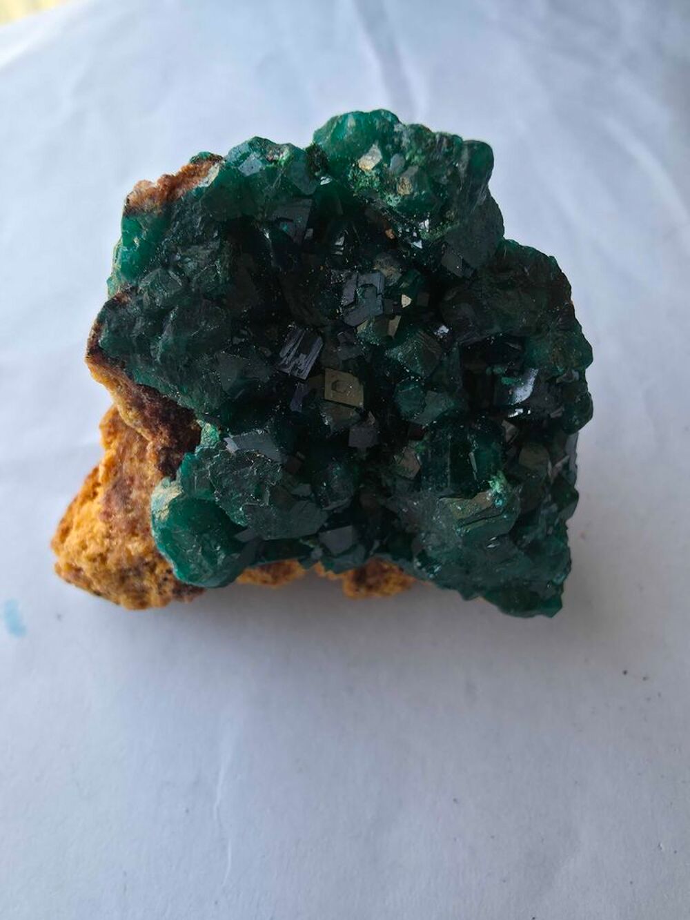 V&eacute;ritable Dioptase sur Gangue Ocre-Min&eacute;ral de Collection Katanga 92g 