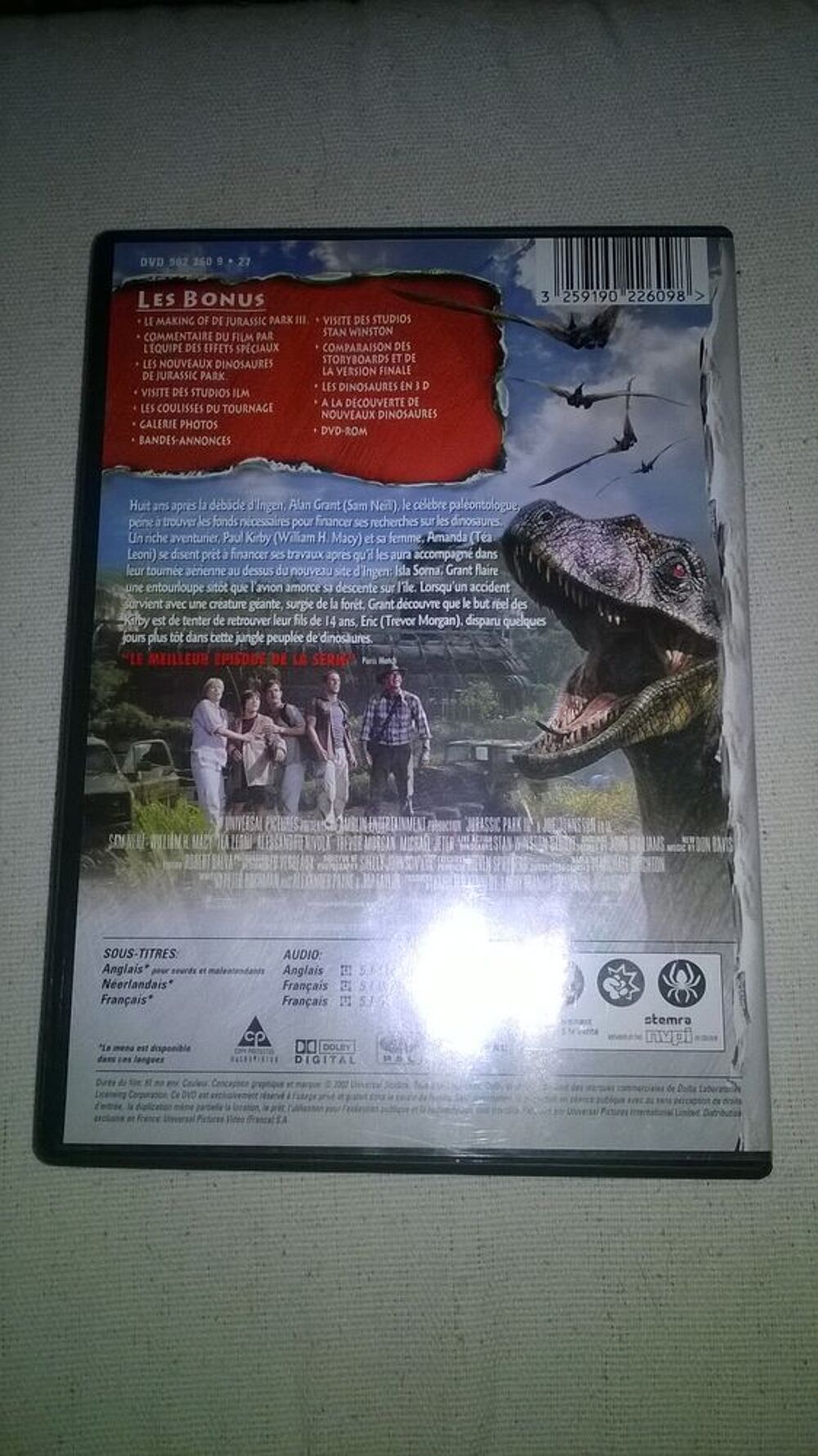 DVD Jurassic Park III
Sam Neill 
2002
Excellent etat
En DVD et blu-ray