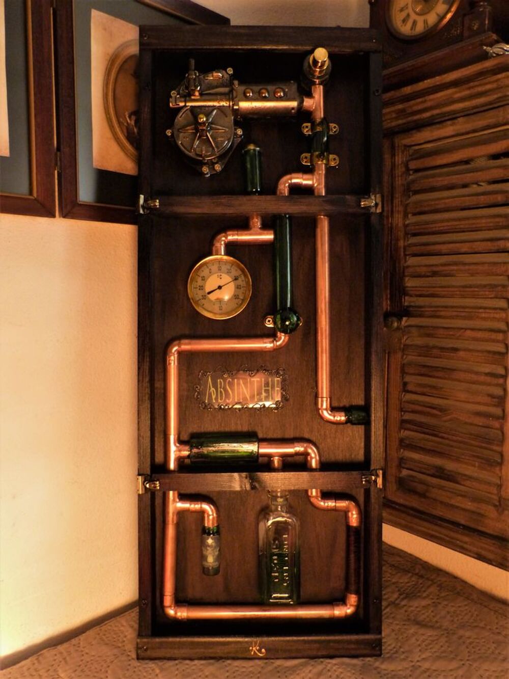 Tableau Indus "ABSINTHE PUB XIX" Cr&eacute;a. Steampunk Décoration