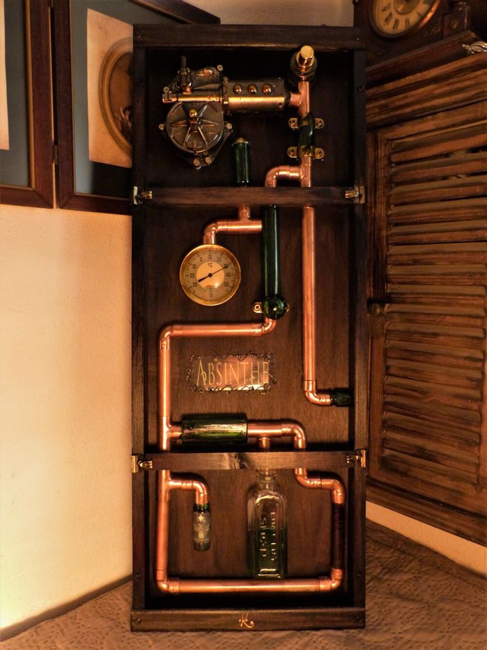 Tableau Indus &quot;ABSINTHE PUB XIX&quot; Cr&eacute;a. Steampunk Dcoration