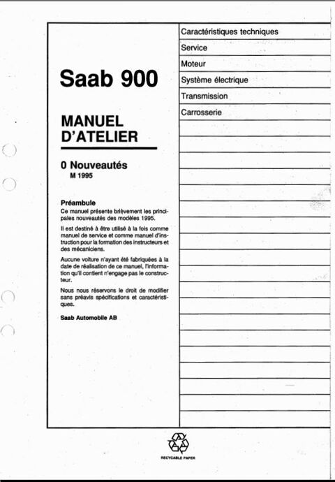 Manuel d'atelier en franais Saab 900  94 98 3400 pages  20 Lyon 1 (69)