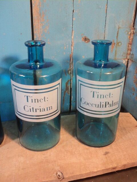 Anciennes Bouteilles Flacons  Pharmacie Verre Souffl� Bleu 50 Loches (37)