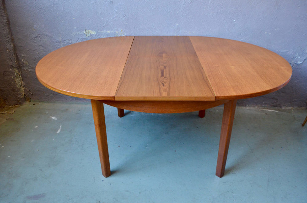 Table ronde ancienne en teck vintage scandinave rallonges Meubles