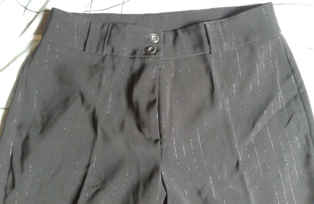 pantalon noir &agrave; rayures brillantes Vêtements