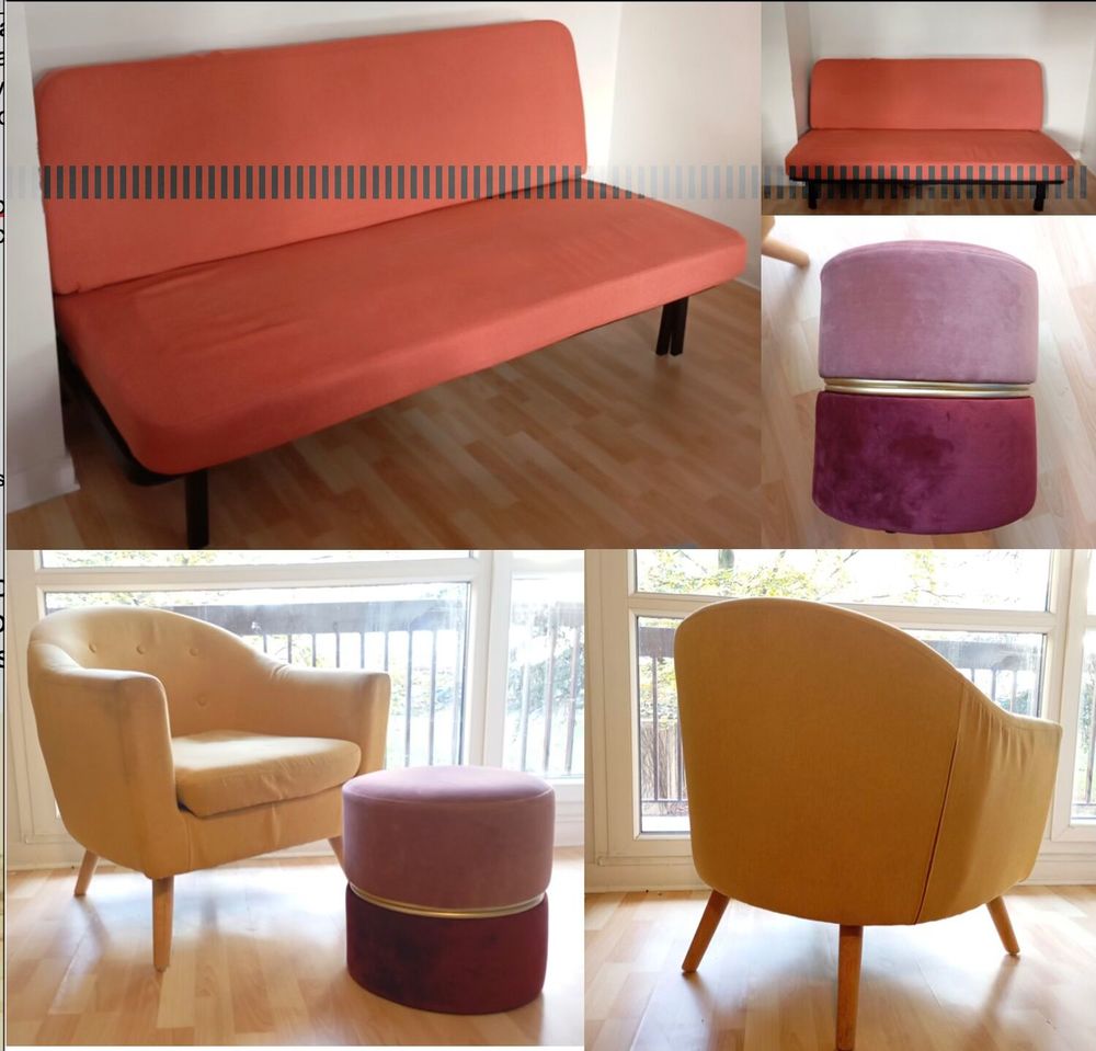 Lot canap&eacute;-lit + fauteuil+ pouf/tabouret Meubles