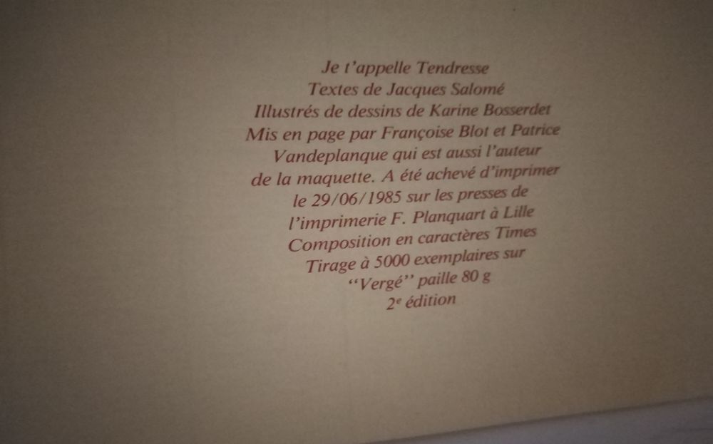 Livre recueil po&egrave;mes "Je t'appelle tendresse" Livres et BD